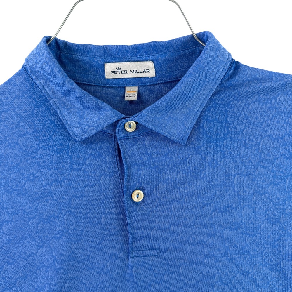 Peter Millar Performance Polo Mens L Blue Tonal Skull Pattern Golf Paisley